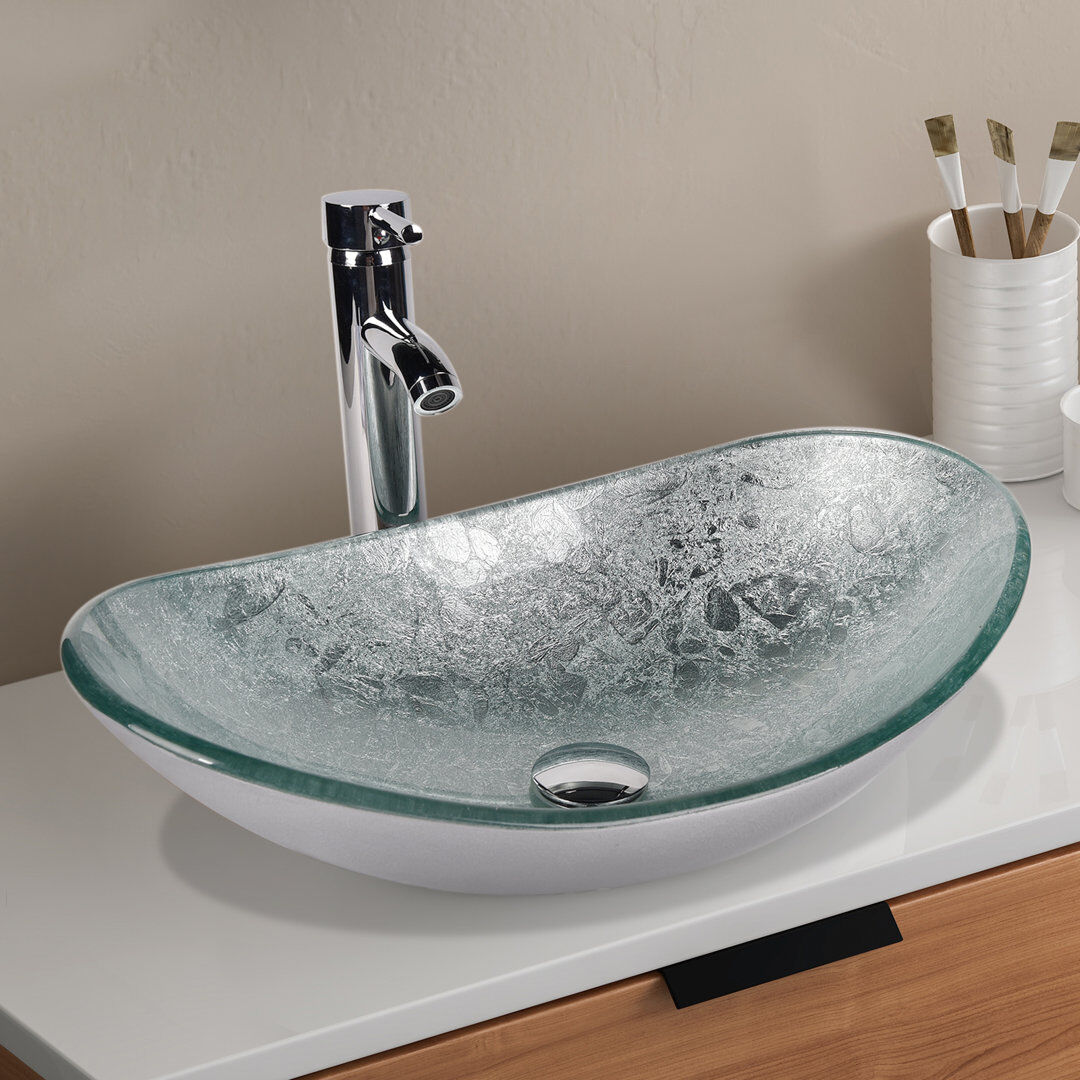 Metro Lane 53.3mm L x 35mm W Glass Specialty Sink with Tap Silver 35mm W