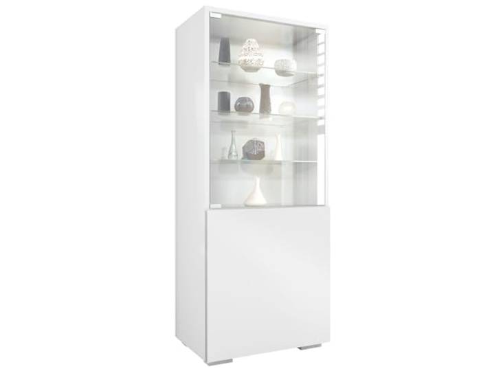 Vladon Vitrine Granada, Made in Germany, Vitrinenschrank mit Glastür und Glaseinsatz, Weiß matt/Weiß matt (50 x 122,5 x 34,5 cm)