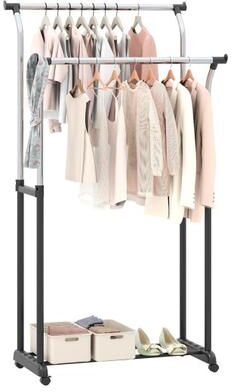 Costway Rolling Clothes Rack Double Rod Garment Rack with Adjustable Height