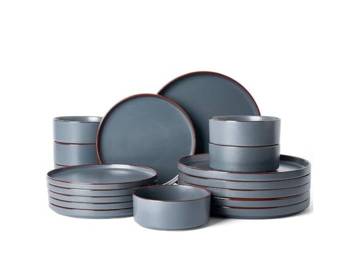 Richmount Nebula Outline Geschirrset,18-teiliges teller set,Steingut Geschirr Set fur 6 mit Speiseteller,Dessertteller,Müslischalen,Mikrowellen- und Spülmaschinenfest, Kohlengrau