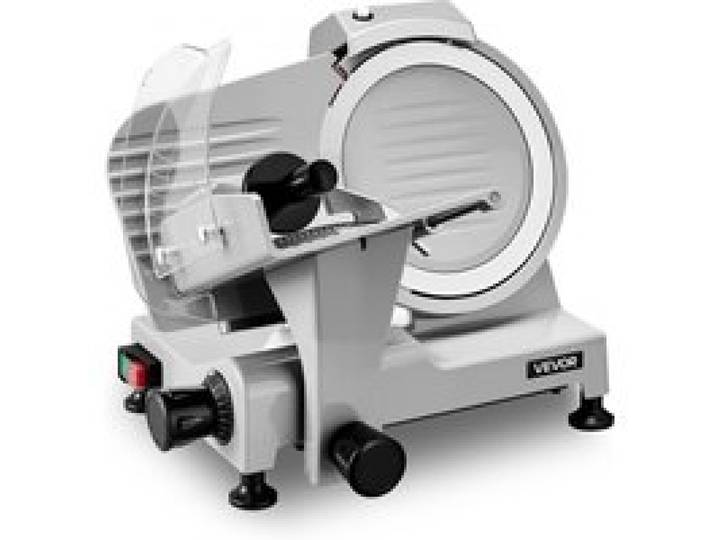 VEVOR Fleischschneidemaschine 300 W 0-12 mm Elektrischer Allesschneider für Restaurants Metzgereien Cafeterias und Küchen, mit 300-450 U/min, Messerschärfer, Klingenschutz und Edelstahl-Schale