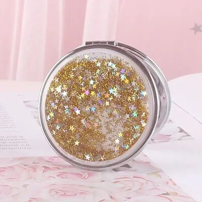 Fusion Finds Flowing Sand Compact Pocket Mirror With 2X Magnifying Double Sided Travel Makeup Mirror yellow