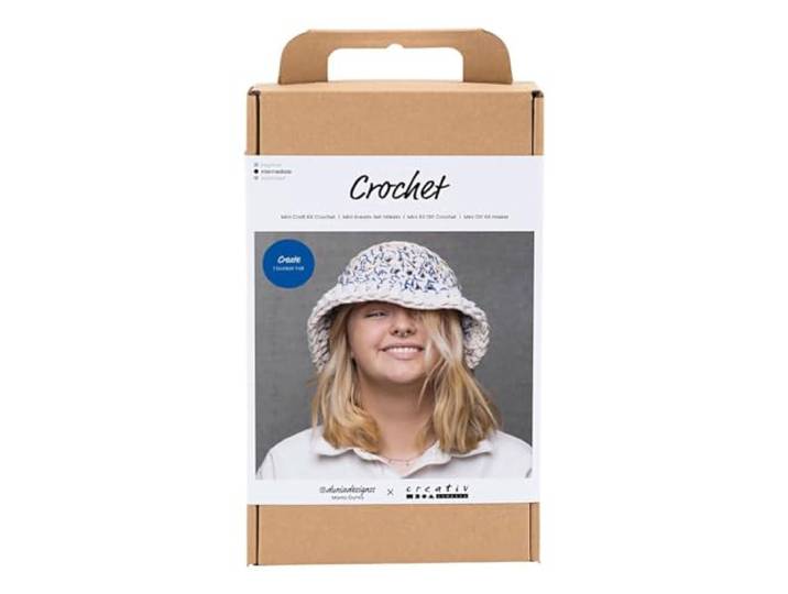Haak Craft Kit, Blauw, Licht Natuurlijk, Geel, Chunky Bucket Hoed, 1 Pak