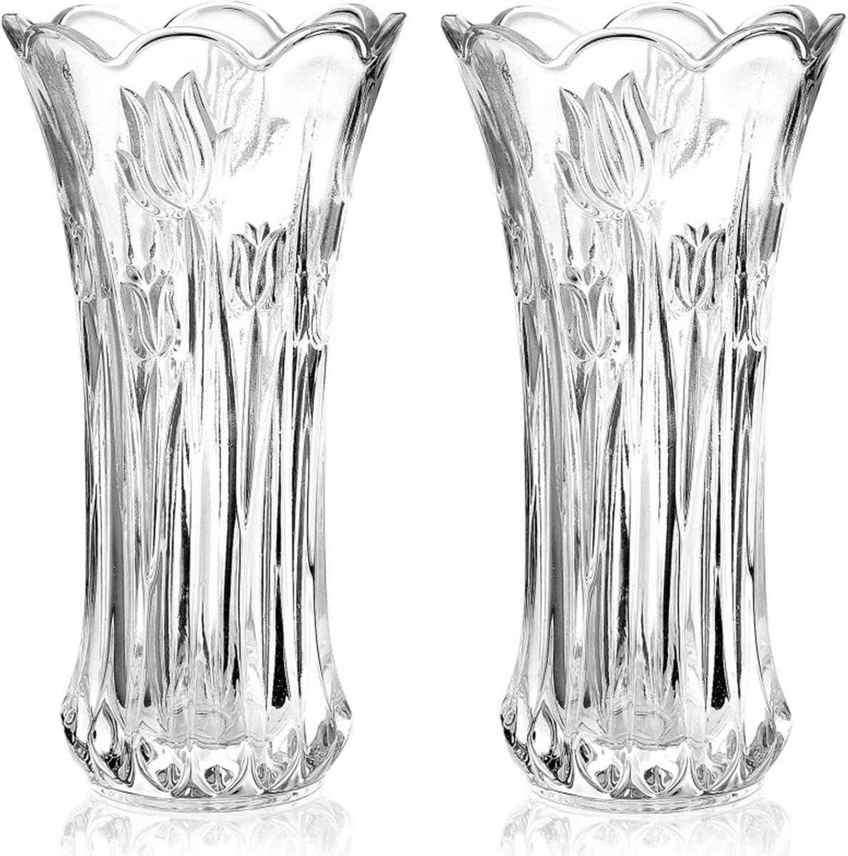 Set van 2 moderne glazen bloemenvazen van kristal, hoogte: 24,13 cm