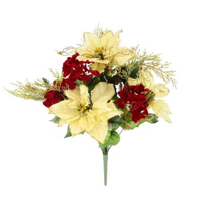 Kunstblumenstrauß I.GE.A. "Bouquet Poinsettia/Hortensie", rot (rot, gold), B:28cm H:50cm L:28cm, Polyester, Kunstpflanzen, Weihnachtsstern Christstern Weihnachtsdeko Kunstblume Sträuße