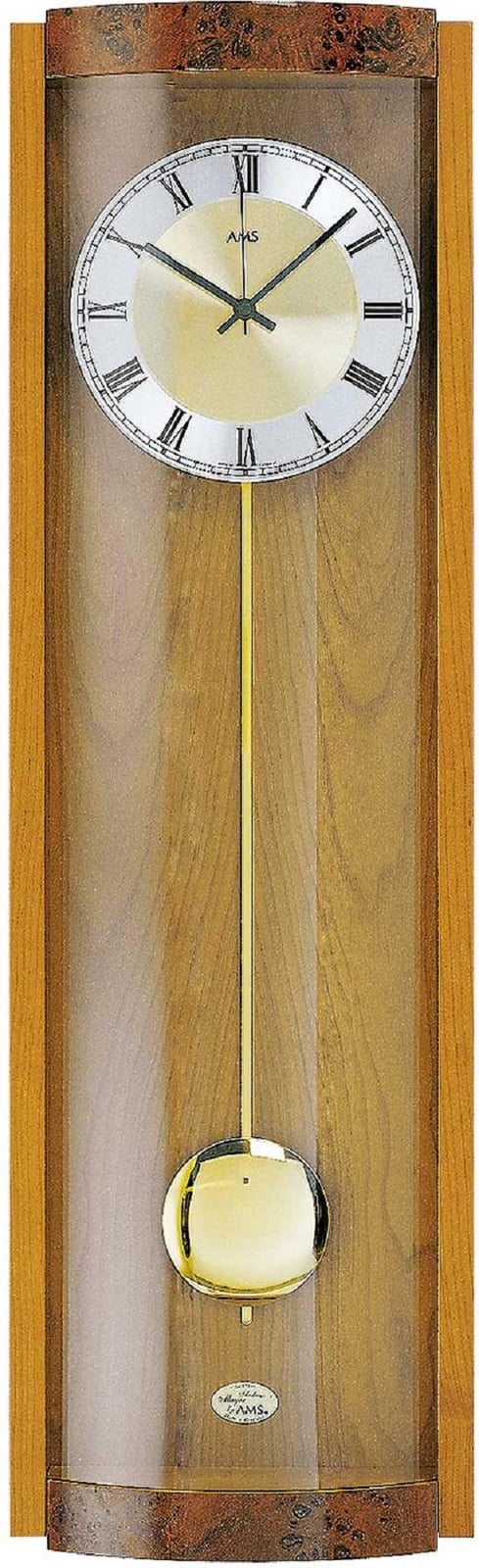 AMS F5087-9 Draadloze Pendelklok met Massief Kersenhout en Wortelhout Afwerking