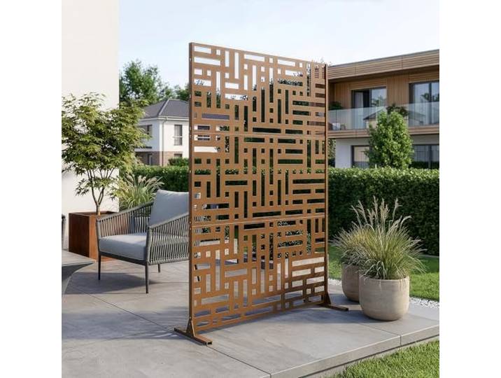 casa.pro Trennwand Bernalda Raumteiler 180 x 120 cm Balkonsichtschutz Outdoor Indoor Raumtrenner Terrasse Garten Stahl Paravent freistehend Braun