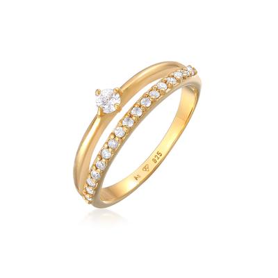 Silberring ELLI "Ring Zirkonia Solitär Verlobung 925 Silber" Gr. 54, gold, Fingerringe, Damen, 54, Silber 925 (Sterlingsilber), Silberring