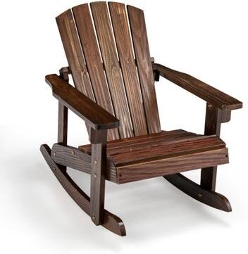 Costway Outdoor Wooden Kid Adirondack Rocking Chair with Slatted Seat-Coffee