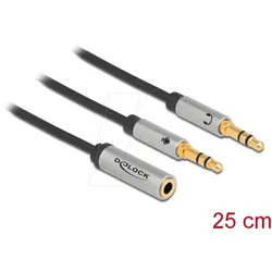 DELOCK 66740 - Headset Adapter, 3,5 mm 4-Pin Kupplung auf 2x 3-Pin Stecker