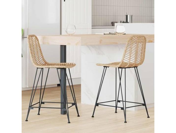 TEKGHUT Barstuhl 2er Set Natur 44,5 x 54,5 x 97,5 cm Rattan Eisen Hohe Rückenlehne, Fußstütze, Robust, Vielseitig für Küche und Wohnzimmer