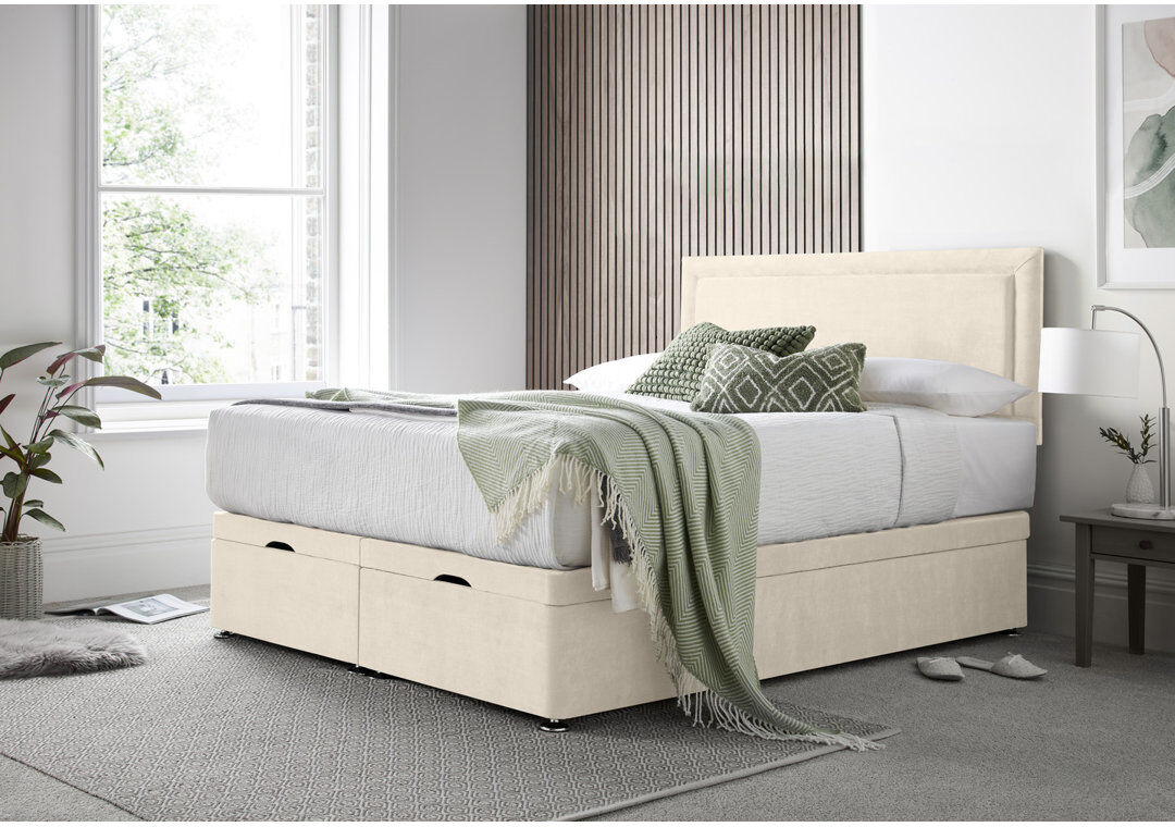 17 Stories Charlie Naple Divan End Lift with 24" Headboard on Struts Cream Double (4'6)