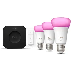 Philips Hue, Leuchtmittel, Starter Kit Bridge Pro + LED White & Color Ambiance (E27, 1100 lm, 3x)