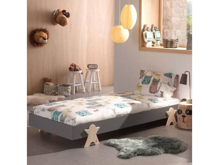 Lit enfant - Dream Tree - Smiley Gris - 90x200 cm - Pin - Sommier à lattes