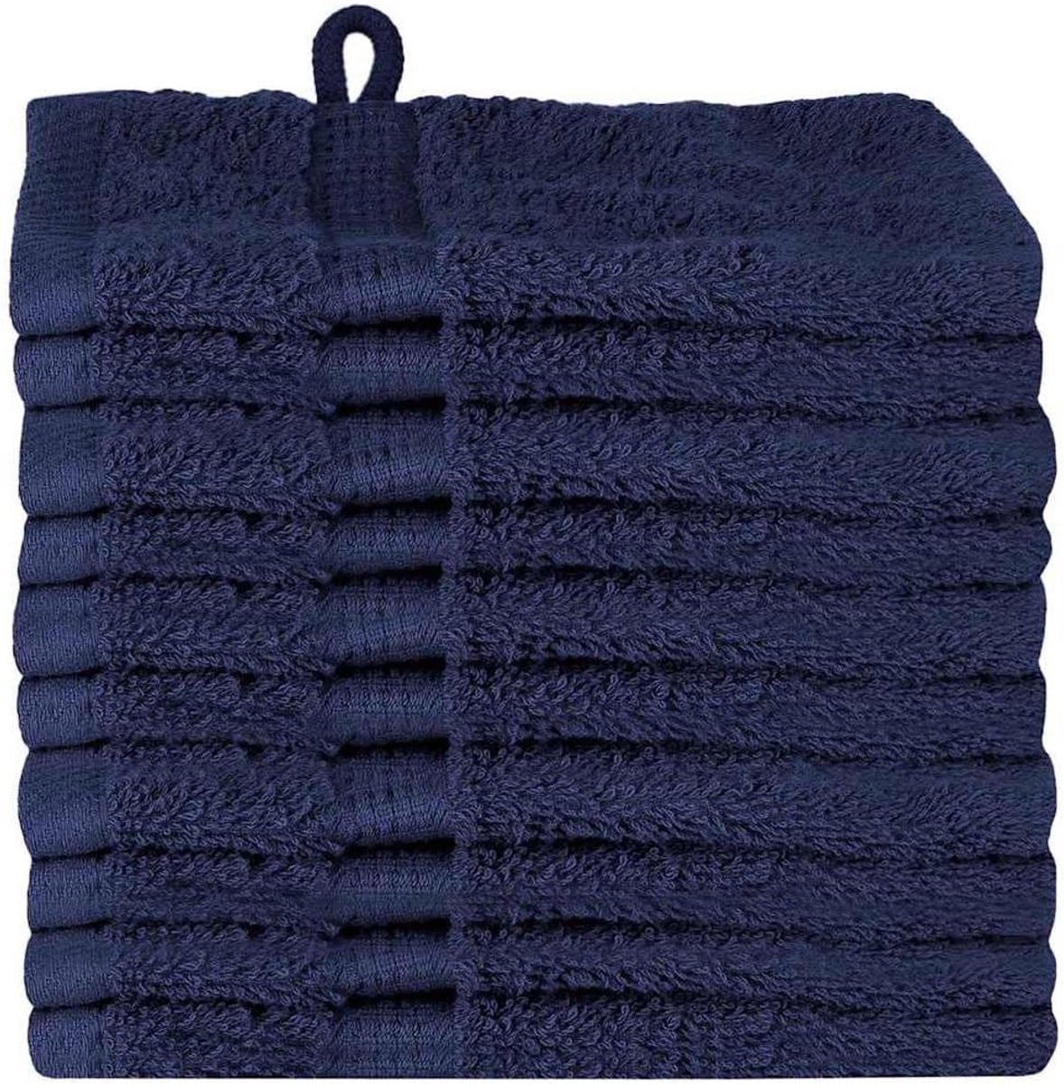 Set van 10 marineblauwe katoenen gastendoekjes voor in de badkamer