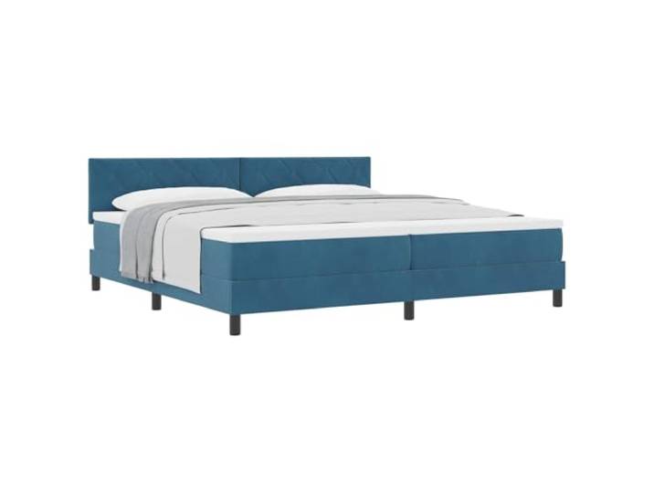 PUGYNBK Boxspringbett, Dunkelblau, 200 x 200 cm, Samt Verstellbares Kopfteil, Kiefernholz, Lamellenrahmen, Innengebrauch