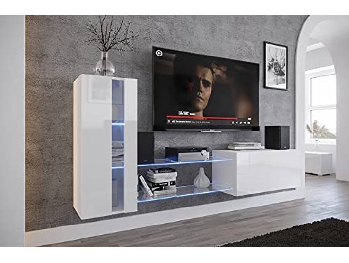 Furnitech Wohnwand Wohnzimmer, Hängend Modern, Schrankwand mit Regale und TV Schrank, Möbel ohne LED (Future 45N-HG-W2-1B)