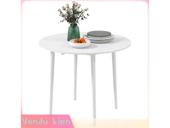 LIA Table ronde extensible 4 pers pliante bois blanc Ø89x73 5cm