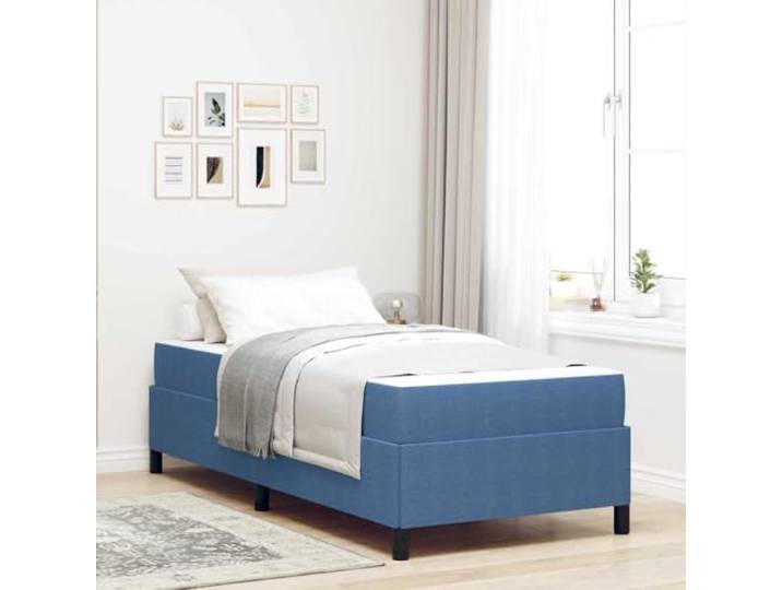 Holzwerkstoff atmungsaktiver Stoff modernes Design 90 x 190 cm Blau Bettrahmen mit Matratze Blau 90x190 cm Stoff Einzelbett Taschenfederkern modernes Bettgestell Holz Lattenrost für