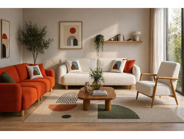 Xlmoebel Polstergarnitur Moderne Polstergarnitur in Orange: 4-Sitzer Sofa und Sessel, (Polstergarnitur, 3-tlg., 4-Sitzer + Sessel), Made in Europa