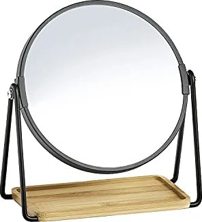 ZELLER Kosmetiktischspiegel, 2 × Vergrößerung, schwarz, Bambus 17,5 × 20,5 cm