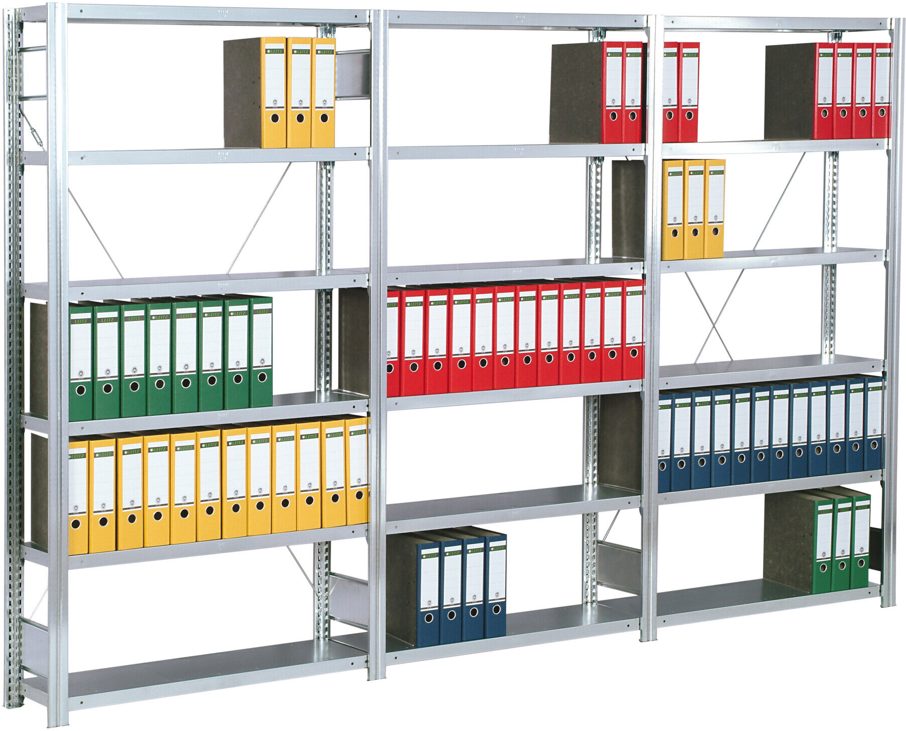Regalwerk BERT Büroregal Anbaufeld HxBxT 2325x1285x300mm 7 Fachböden für 6 Ordner (B3-55213-30)