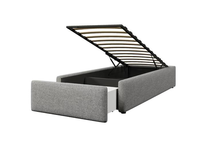 Lit tapissier plateforme en lin gris 90x200cm