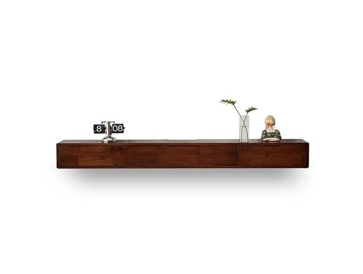 Wandmontierte Medienkonsole mit Schubladen aus Massivholz TV-Schrank Schwimmender TV-Ständer, hängendes TV-Regal for das Heimbüro(Walnut Color,120cm)