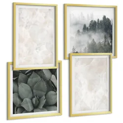 BILDER SET 4er Set - 50x50 cm & 40x60 cm Goldrahmen - Steinpastellmarmor