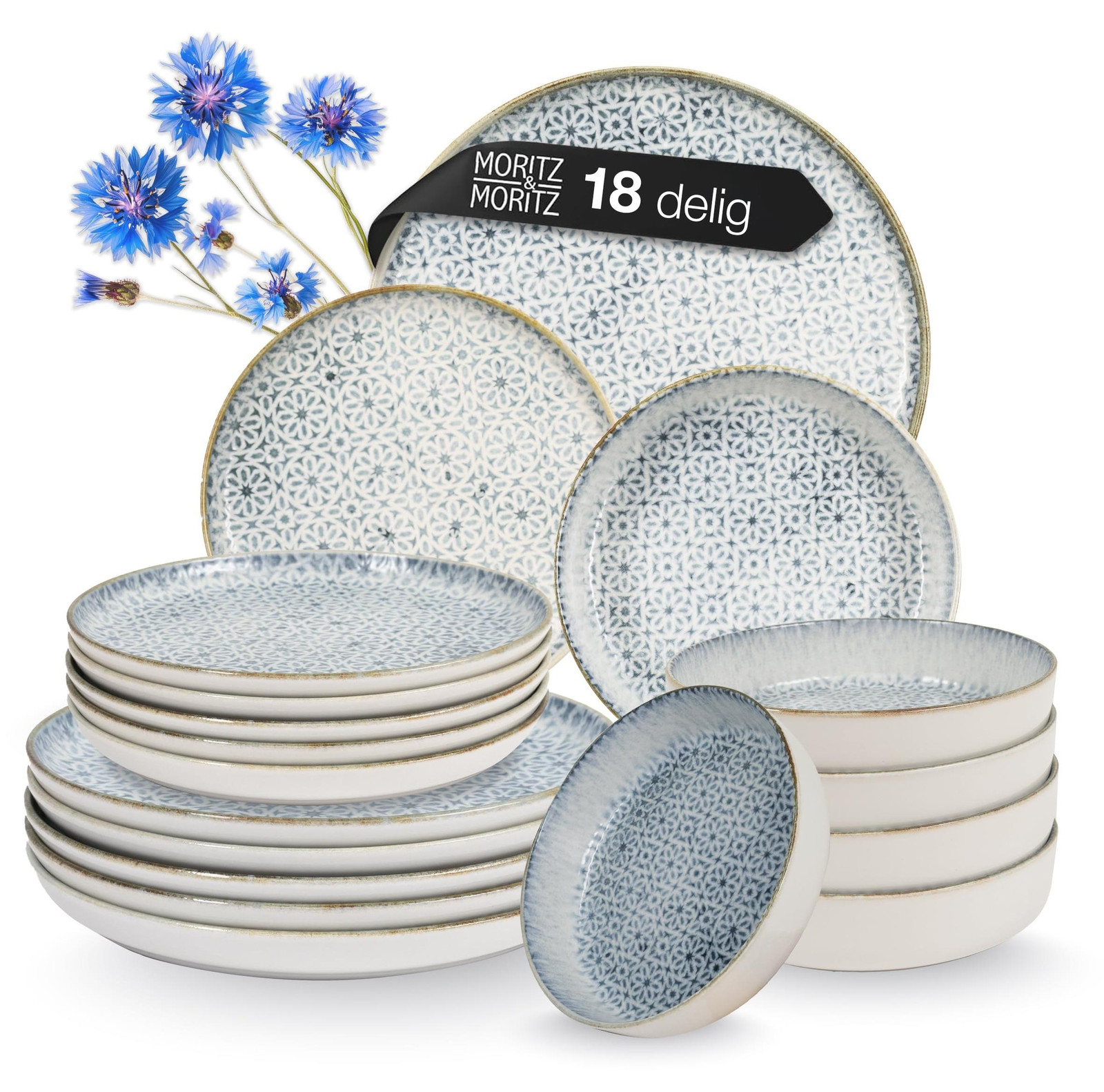 Dripio 18-delige porseleinen serviesset voor 6 personen, blauw, modern design