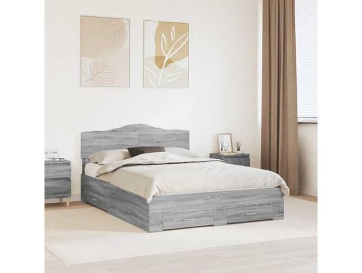 Stauraum Bettrahmen Holzwerkstoff Modernes Design Grau 140 x 190 cm Bettrahmen Graues Sonoma 140x190 cm Holzwerkstoff mit Schubladen Lattenrost Kopfteil Stauraum Bettgestell