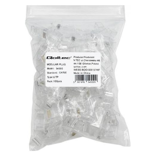 Qoltec RJ45 Modularstecker CAT5e, UTP, 100 Stück (54550)