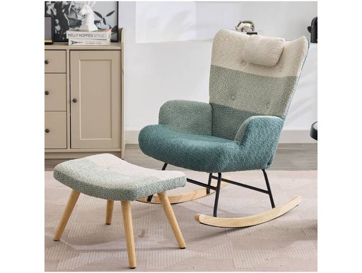 Rocking-chair avec repose-pieds et dossier haut - TCQPZ - poche latérale accoudoirs bouclé multicolore