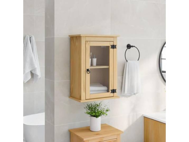 HWKQEQRF Bad-Wandschrank 45x27x64,5 cm Massivholz Kiefer Wandmontage,Metallgriff,reichlich Stauraum,dekorativ,rustikale Optik,Badezimmer,Aufbewahrung