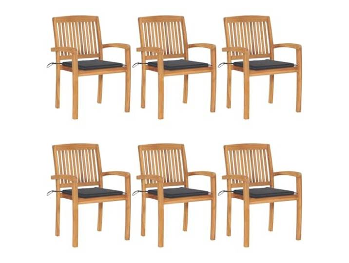 KUTYWEXFM Stapelbare Gartenstühle 6er Set mit Kissen Teakholz Komfortable Armlehnstühle für Terrasse, Wintergarten und Essbereich inklusive passender Sitzpolster in Anthrazit.