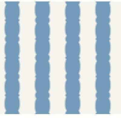 York Wallcoverings Scalloped Stripe Blue Wallpaper