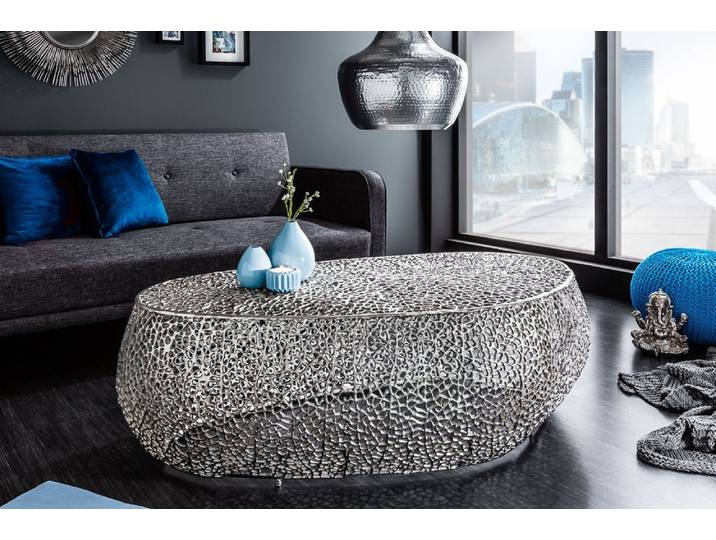 riess-ambiente Couchtisch ABSTRACT LEAF 120cm silber - Metall, Handarbeit, Blatt, modern (Einzelartikel, 1-St), Eyecatcher Beistelltisch - ideal für Wohnzimmer, TV-Ecke oder Lofts