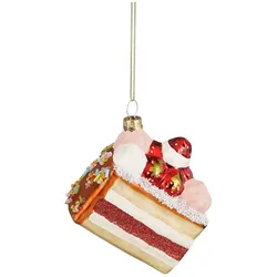 Mica Decorations Christbaumschmuck Glas 8cm Tortenstück Figur mit Erdbeeren - Weihnachtsbaum Anhänger Weihnachten Weihnachtsbaumschmuck Rot Bunt