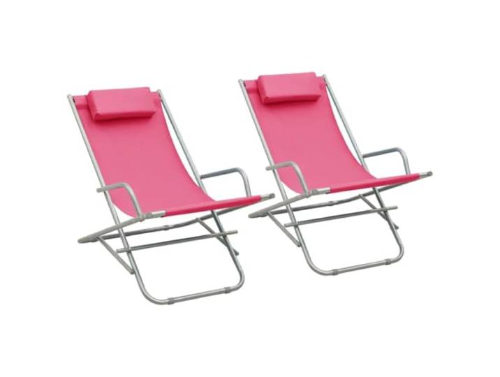 KTHLBRH Schaukelstühle 2 STK. Stahl Rosa Klappbare Garten-Liegestühle Pulverbeschichtetes Stahlgestell, gepolsterte Kopfstütze, klappbar, leicht, 110 kg pro Sitzplatz, für Garten und Terrasse