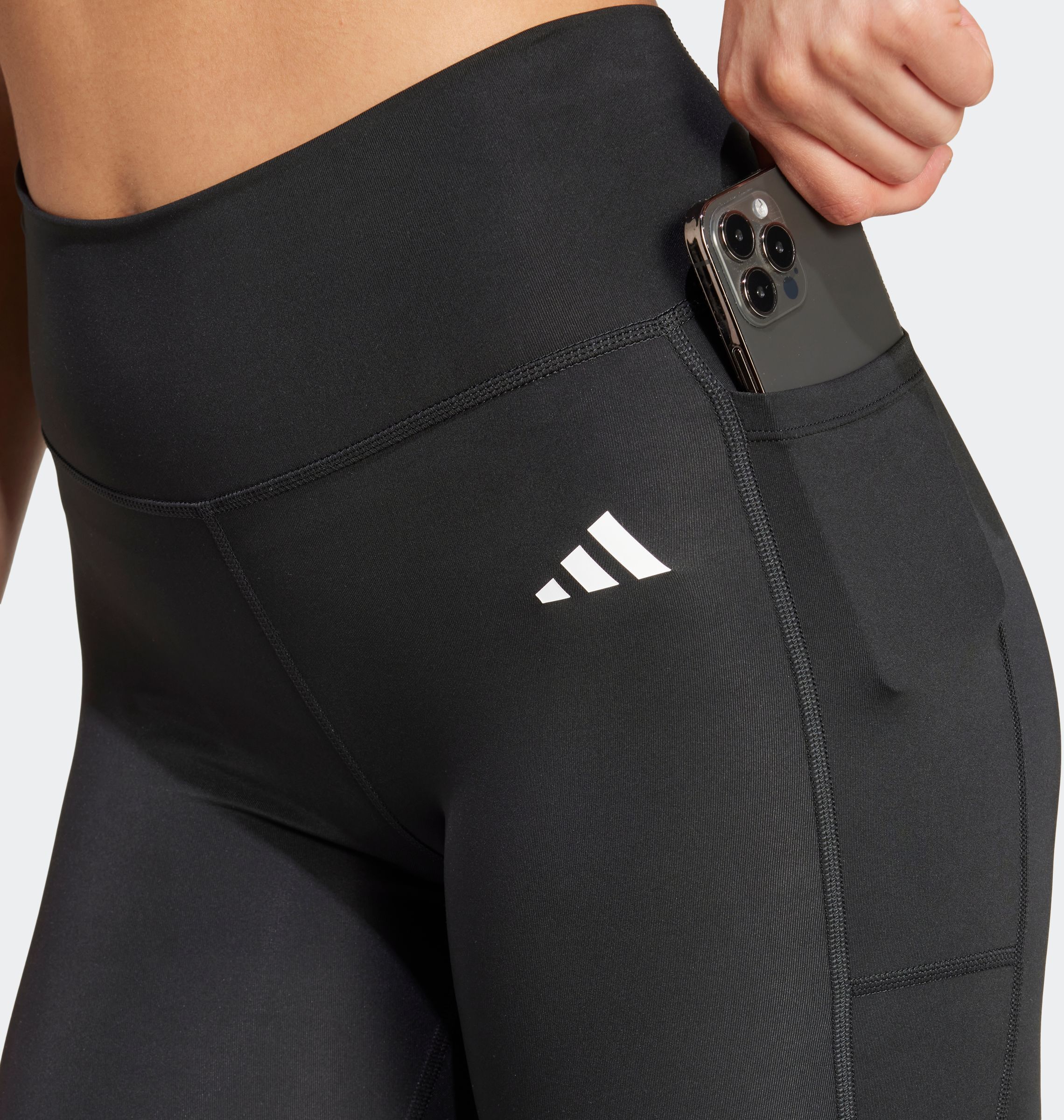 Trainingstights ADIDAS PERFORMANCE "OPTIMÉ ESSENTIALS STASH POCKET LEGGINGS, KOMPLETTE LÄNGE", Damen, Gr. XXL, N-Gr, schwarz (schwarz, normal, gr.), Obermaterial: 85% Polyester, 15% Elasthan, Hosen Trainingstights, für Fitness, mit Climacool Technologie, 