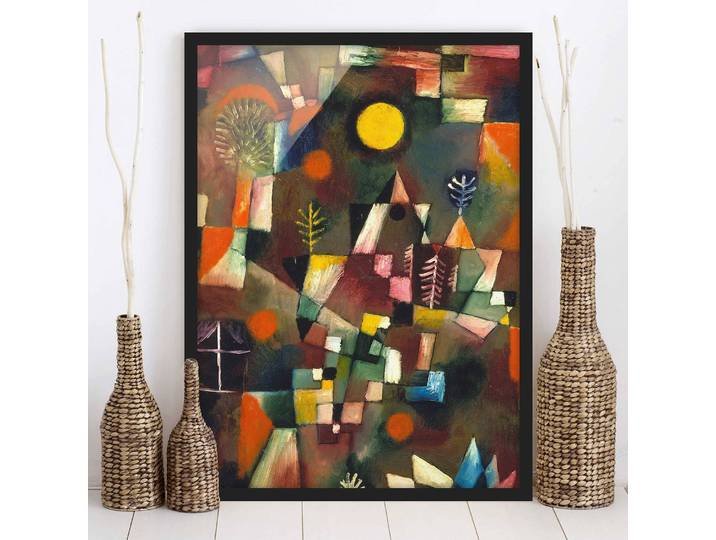 Tableau Paul Klee, Pleine lune Papier Cadre : placage en bois véritable Pin Marron 70 x 100cm
