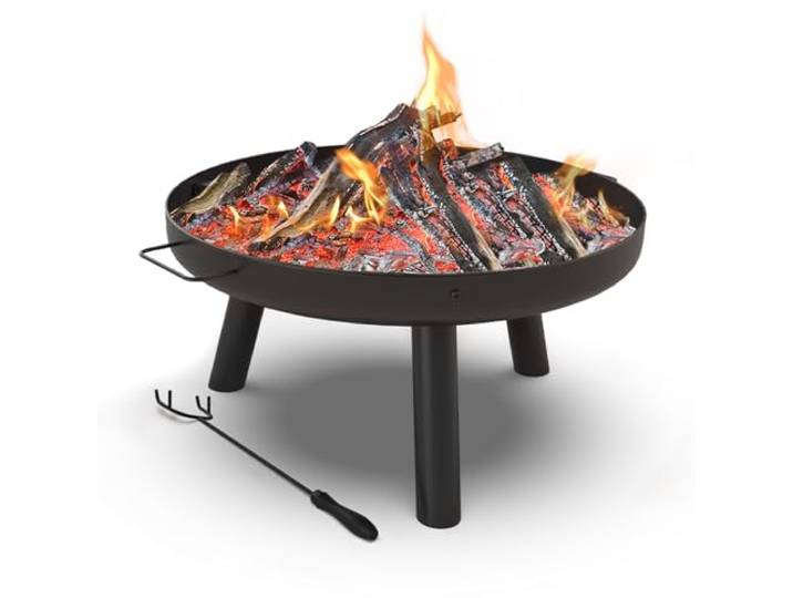 VOUNOT® Brasero Extérieur Ø60cm en Métal avec Grille Tisonnier Brasero Rond Chauffage à Bois pour Terrasse Balcon Jardin Noir