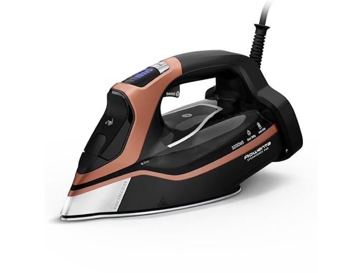 Rowenta Steamforce Pro Dampfbügeleisen, 3200 W, 75 g/Min. kontinuierliche Dampfabgabe, extrastarker Dampfstoß, 350 ml-Wassertank, kratzfeste Bügelsohle, Anti-Kalk-System, Schwarz/Kupfer, DW9520D1