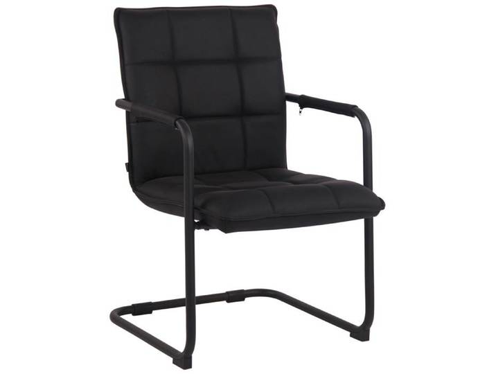 Fauteuil de bureau visiteur sans roulettes en veritable cuir noir pietement luge en metal noir 10_0003348