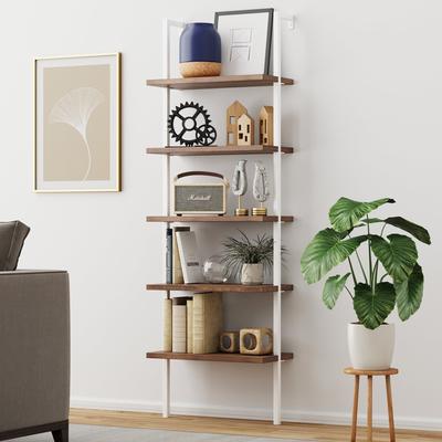 Nathan James Theo 5-Shelf Ladder Bookcase Wood with Metal Frame