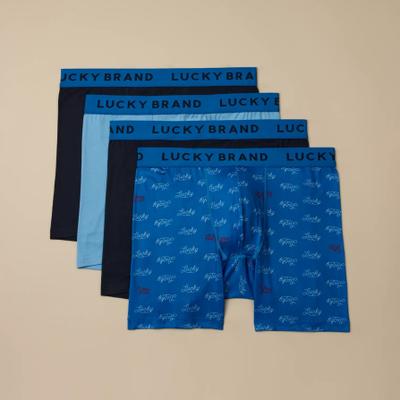 Lucky Brand 4 Pack Essential Soft Boxer Briefs - Men's Accessories Underwear Boxers Briefs in Cursive Lucky Pprint, Size S