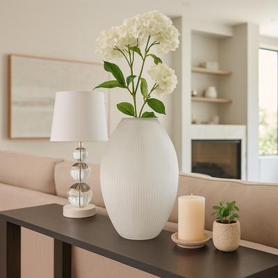 Sagebrook Home Decorative Vase - White Glass Minimalist Ribbed, 18 in.