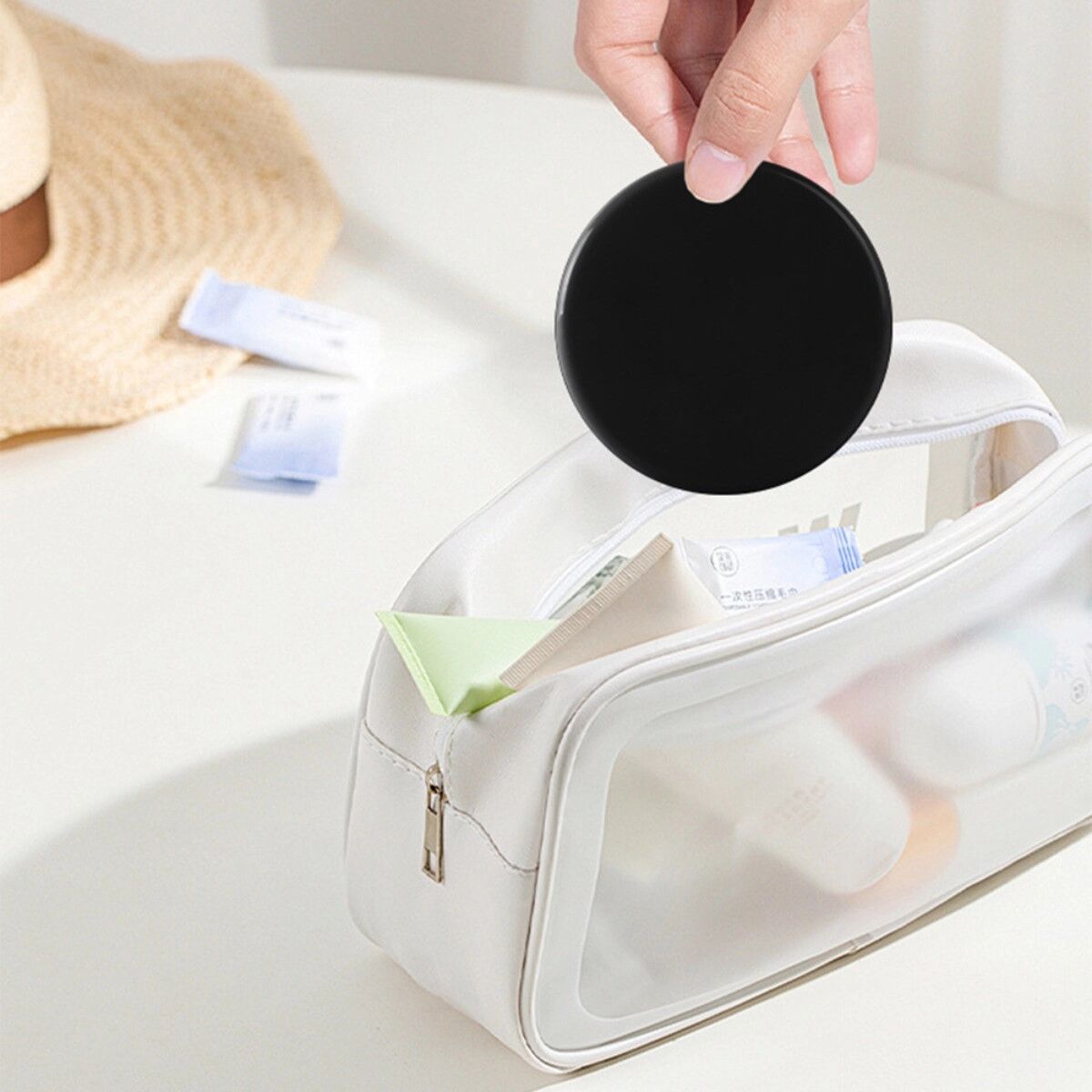 INF Doppelseitiger, faltbarer Reise-Make-up-Spiegel 1x/10x mit HD-Glas und 180° Verstellbarkeit, kompakt 10cm x 10cm