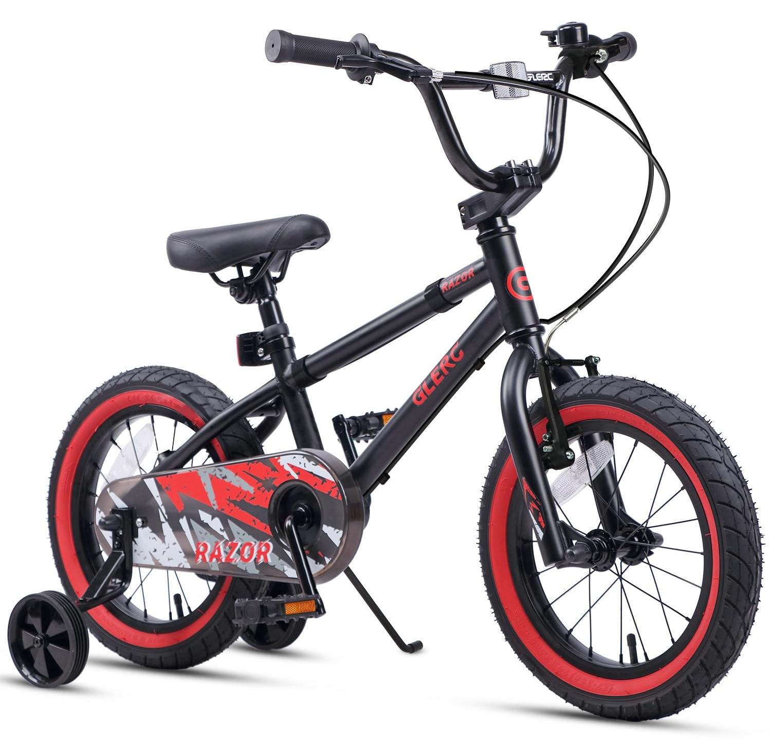 Kinderfahrrad 14 Zoll, BMX-Stil, Schwarz/Rot, mit Stützrädern