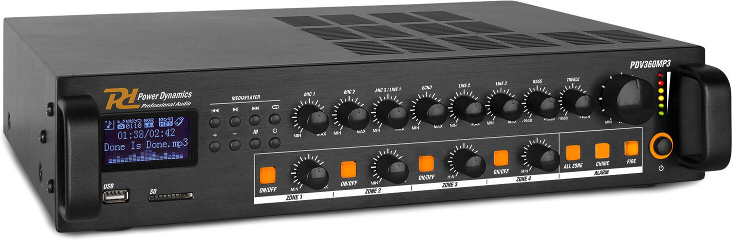 Power Dynamics Pdv360mp3 Pa-Mixer-Verstärker 360w/100v 4 Zonen